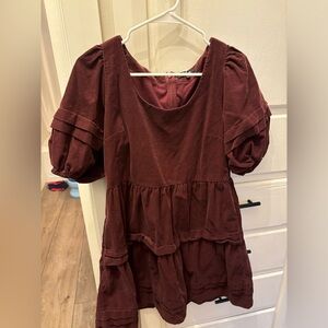 Madewell burgundy Aidy corduroy puff sleeve dress